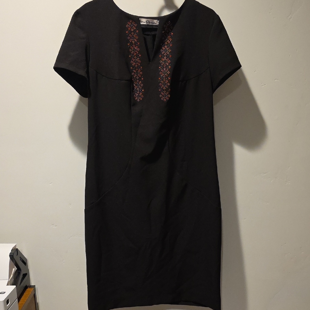 Elegant Black Dress with Red UKRAINIAN  Accents Petro SOROKA